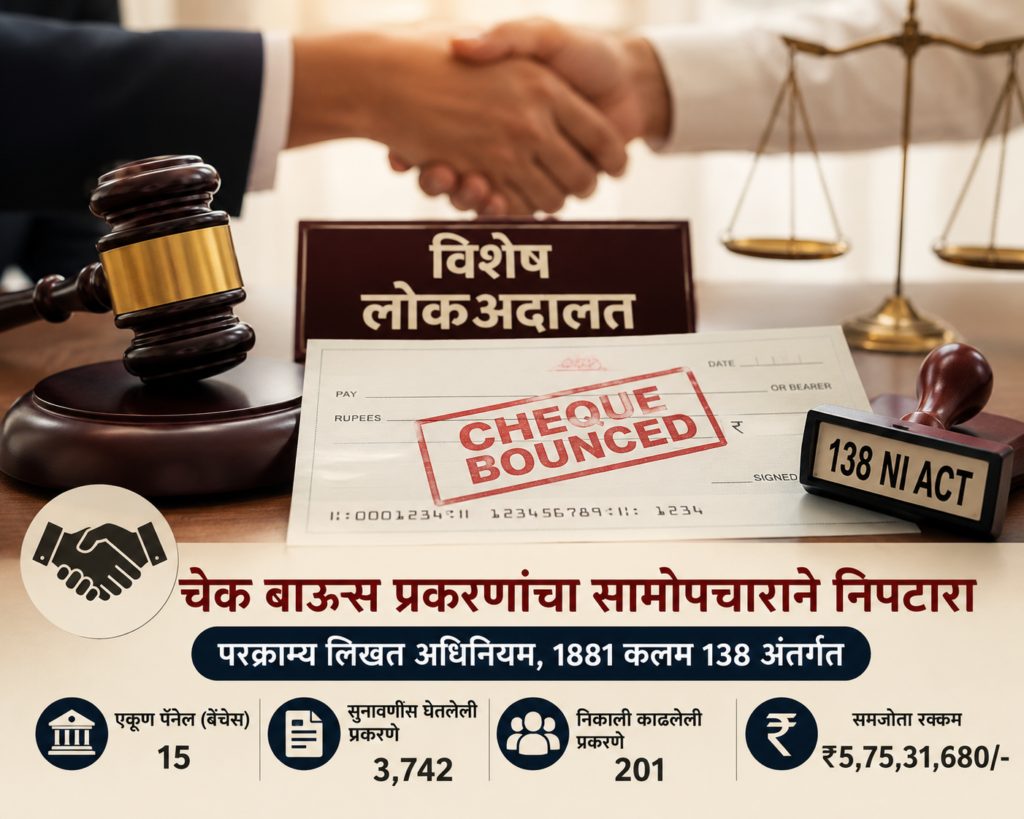विशेष लोकअदालतीत २०१ प्रकरणांचा सामोपचाराने निपटारा